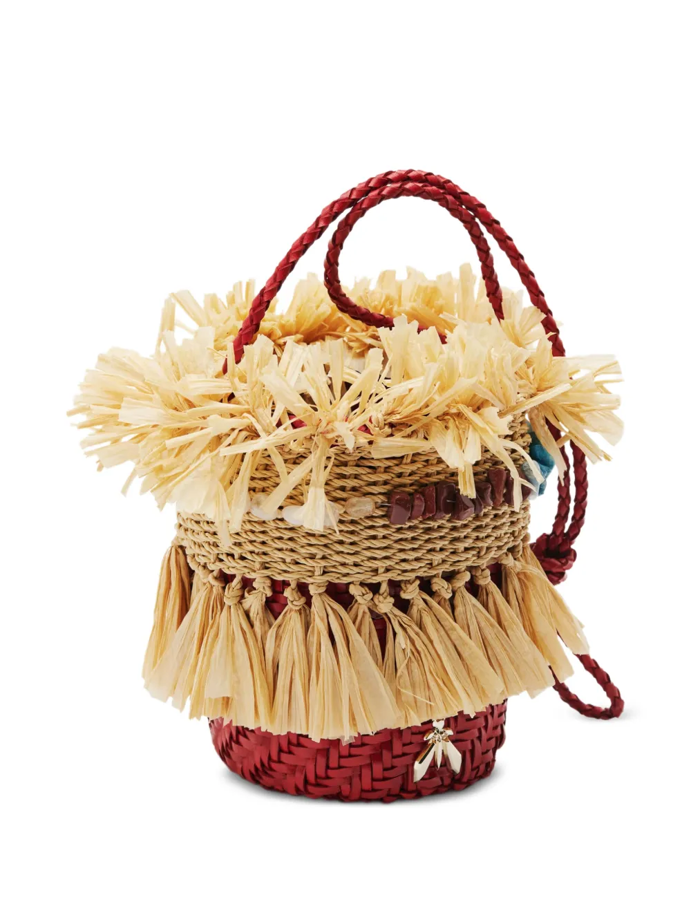 Patrizia Pepe Extra-Vacanza bucket-tas met raffia franje Beige