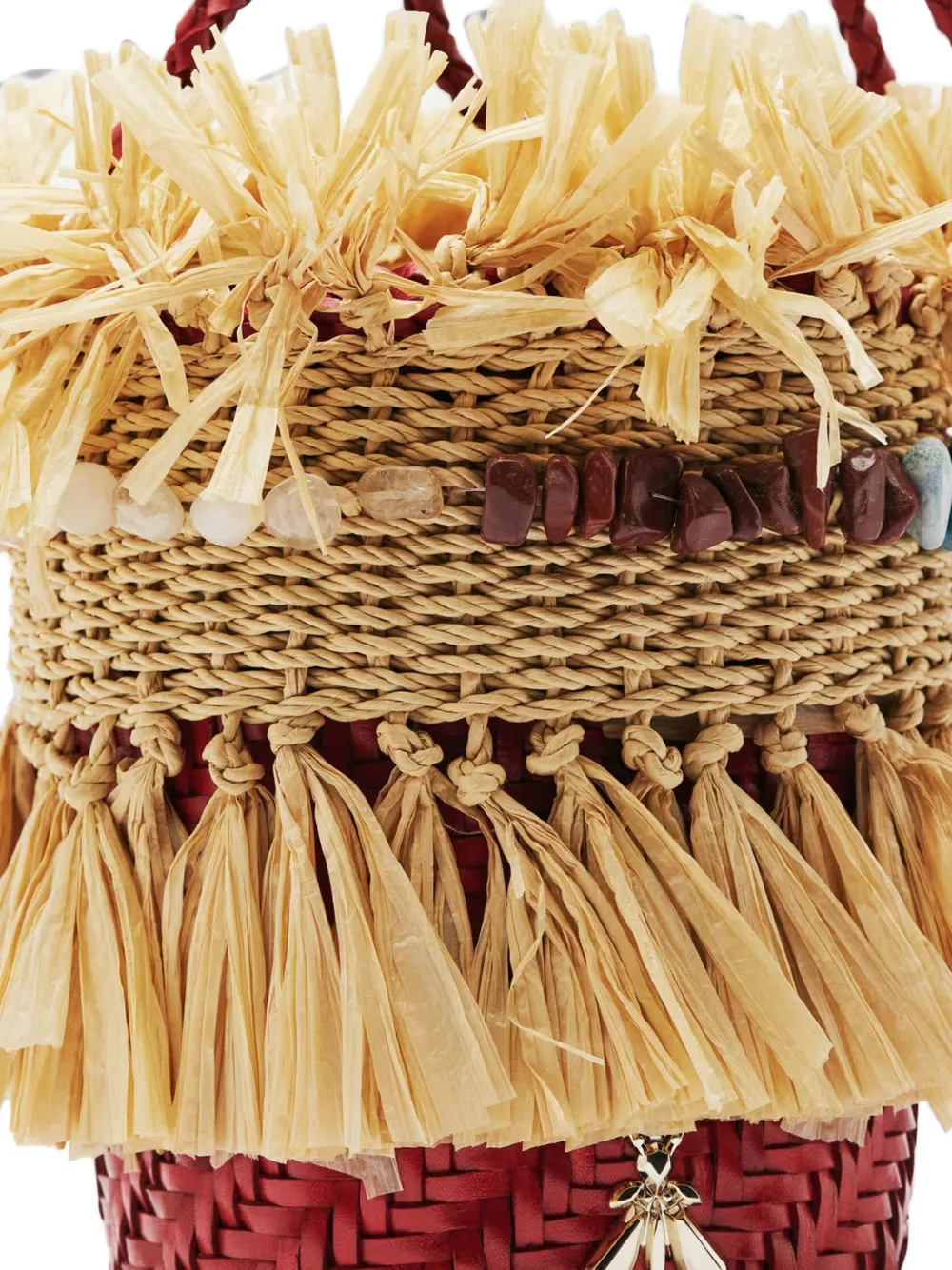 Patrizia Pepe Extra-Vacanza bucket-tas met raffia franje Beige
