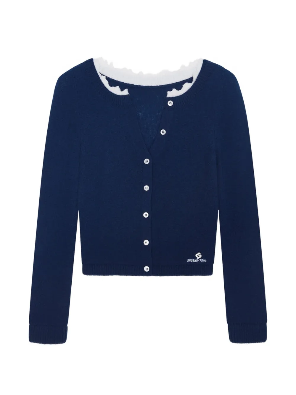 SHUSHU/TONG ruffle-trim button-up cardigan - Blu