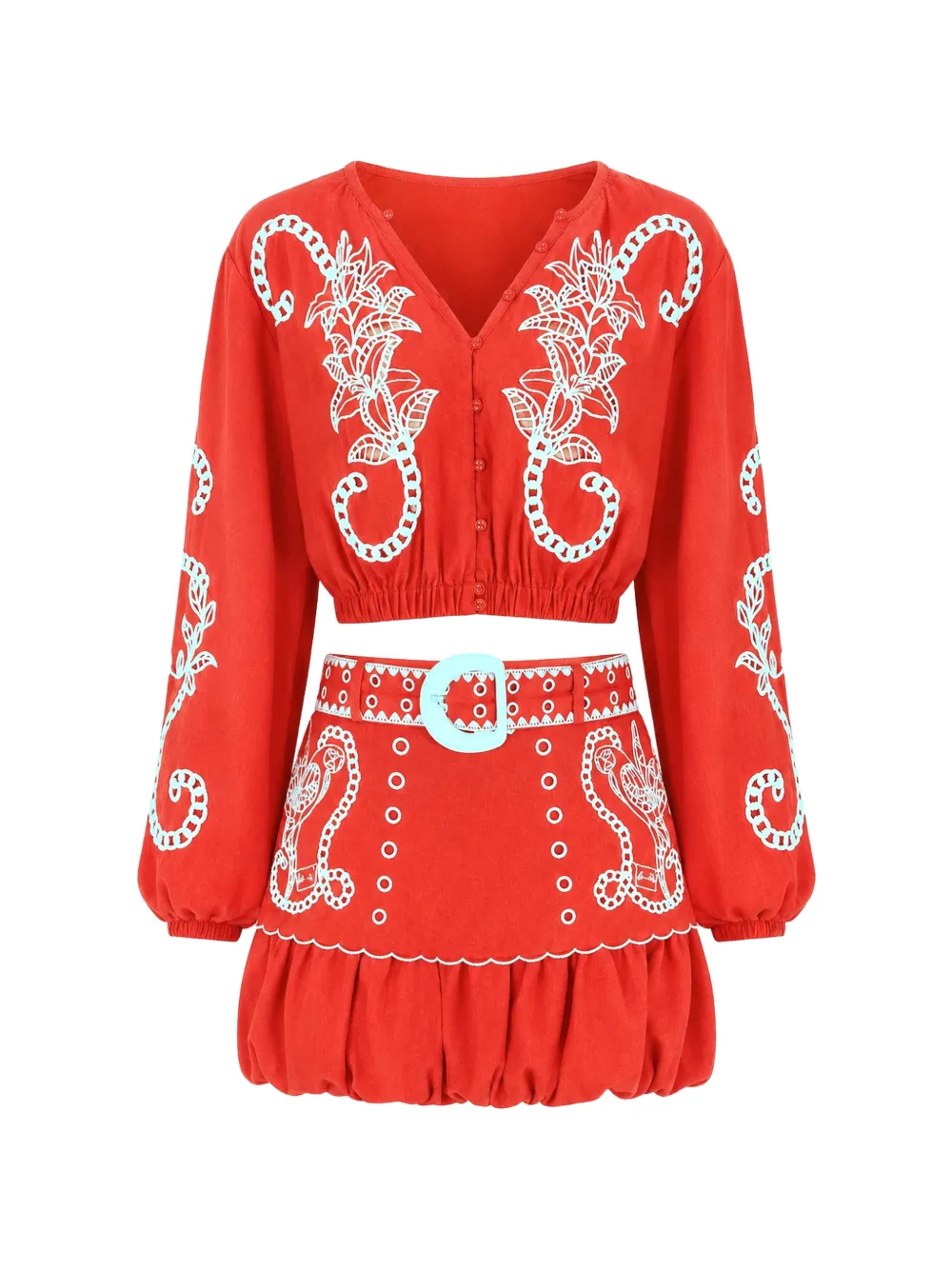 FARM Rio Richilieu embroidered cropped blouse