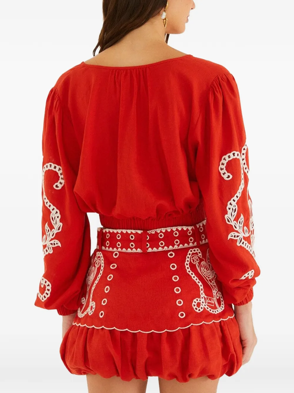 FARM Rio Richilieu cropped blouse met borduurwerk Rood