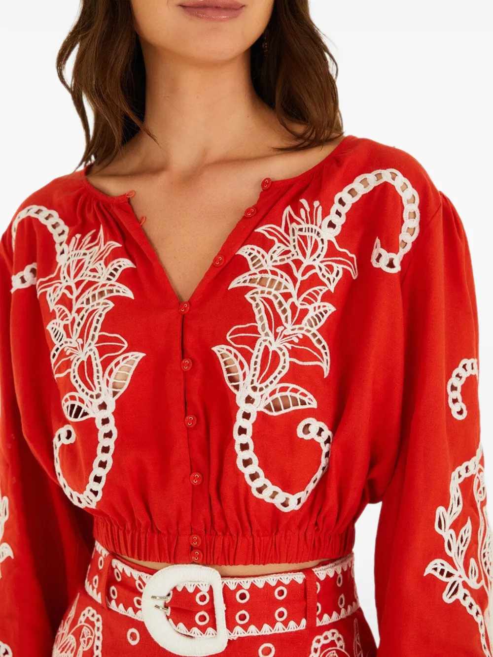 FARM Rio Richilieu cropped blouse met borduurwerk Rood