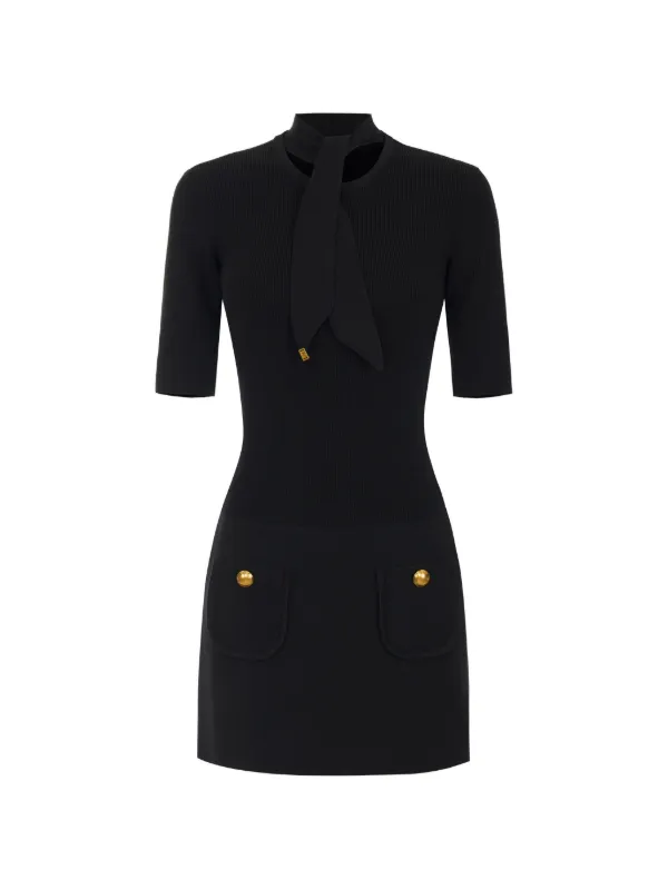 elisabetta franchi double breasted knit dress Mini In Fabric With Jewel Buttons | Black color_DESERT BROWN=White