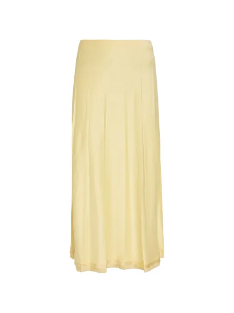 Vince raw-edge pleated satin midi skirt
