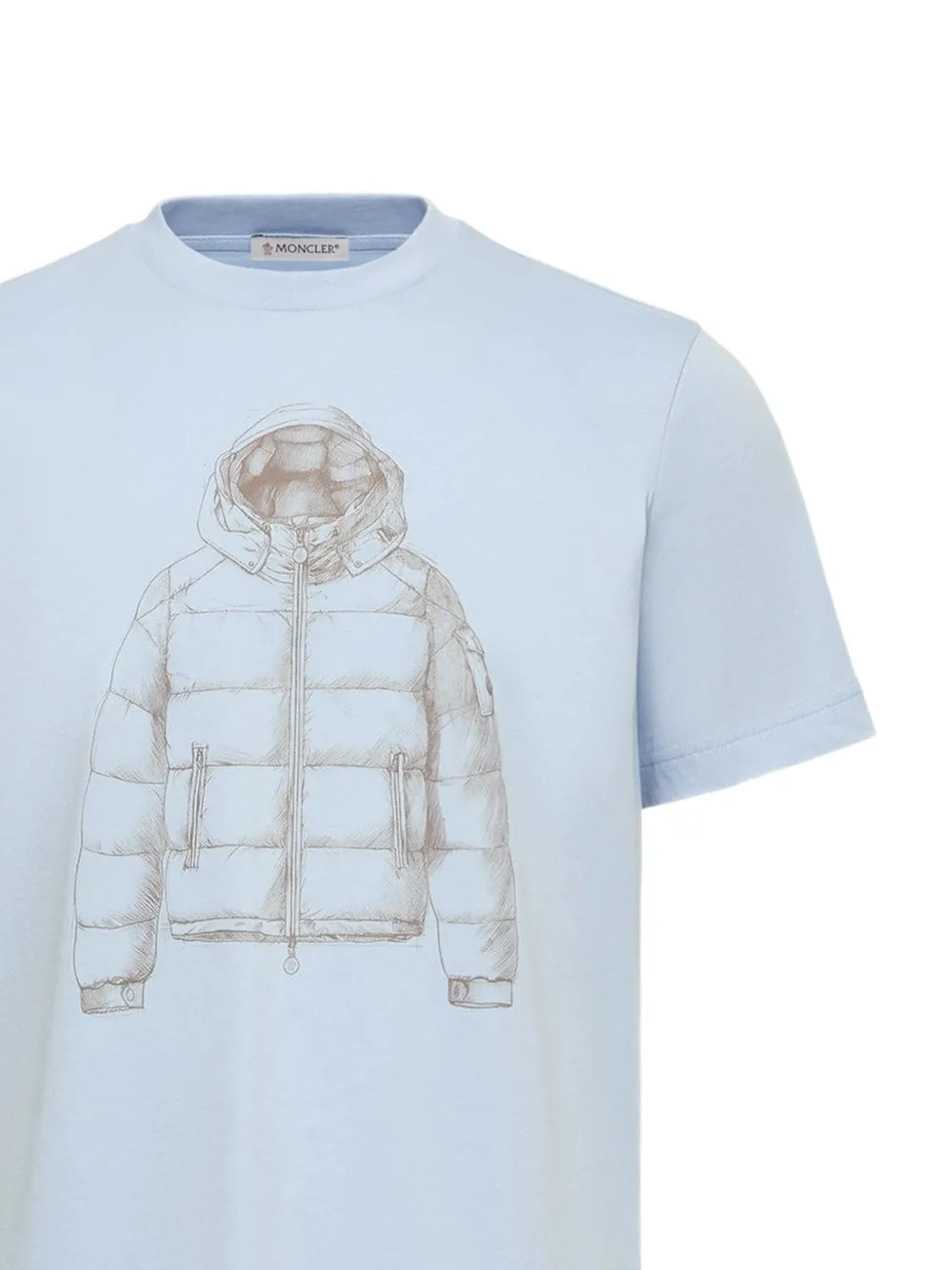 Moncler Katoenen T-shirt met donsjack-print Blauw