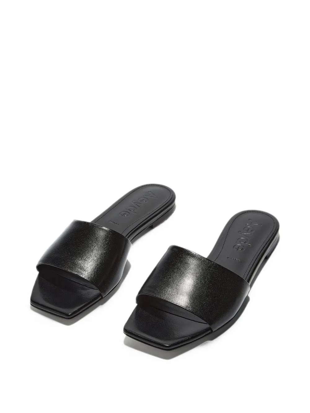 Aeyde Anna square-toe slides Zwart
