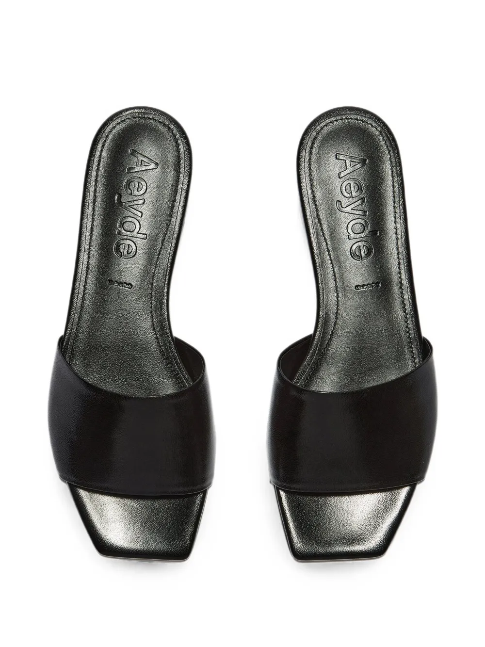 Aeyde Anna square-toe slides Zwart
