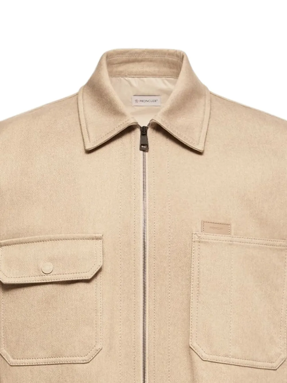 Moncler Leren shirtjack met logo Beige