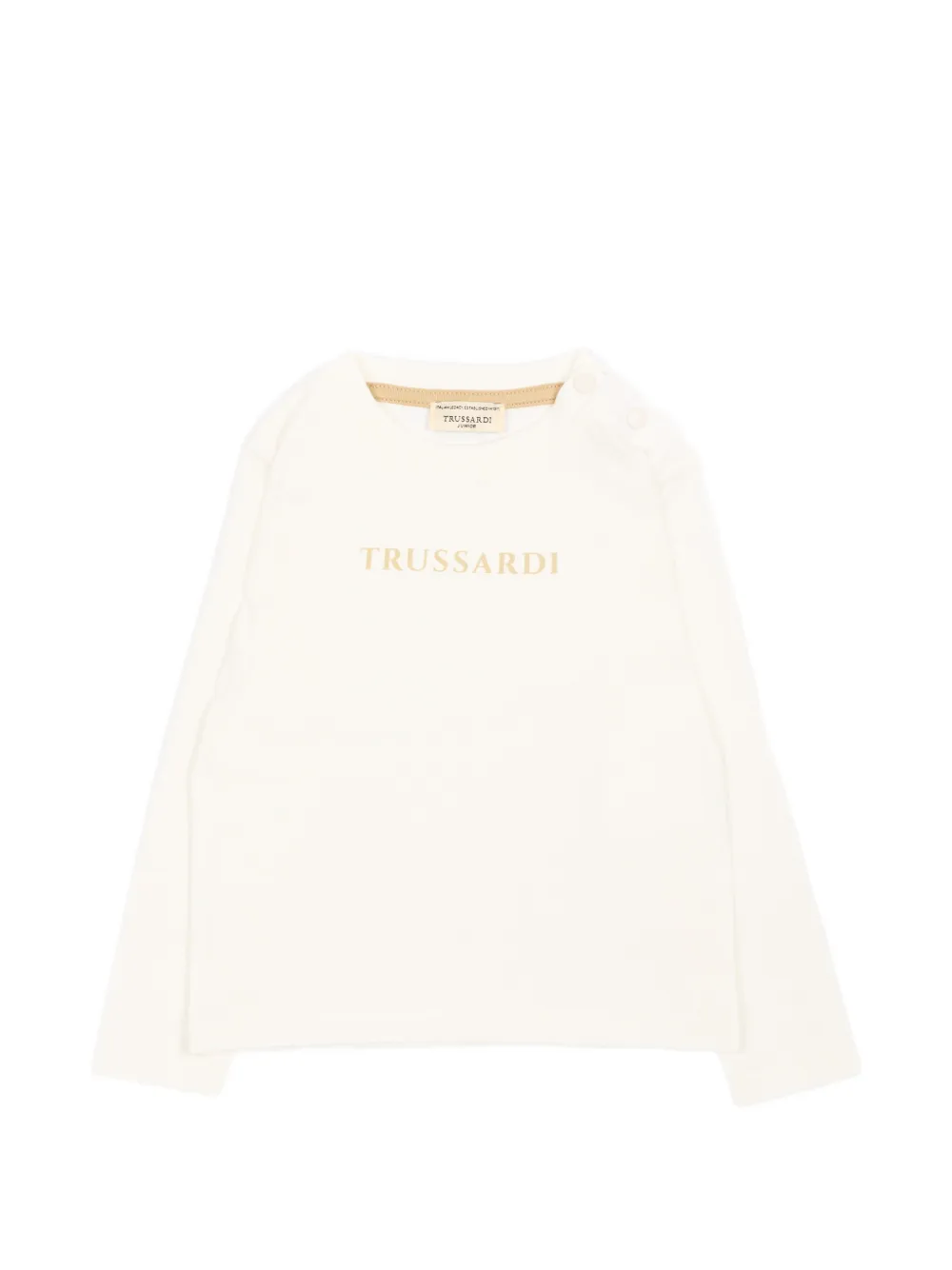TRUSSARDI JUNIOR logo-print shoulder-button T-shirt - Toni neutri