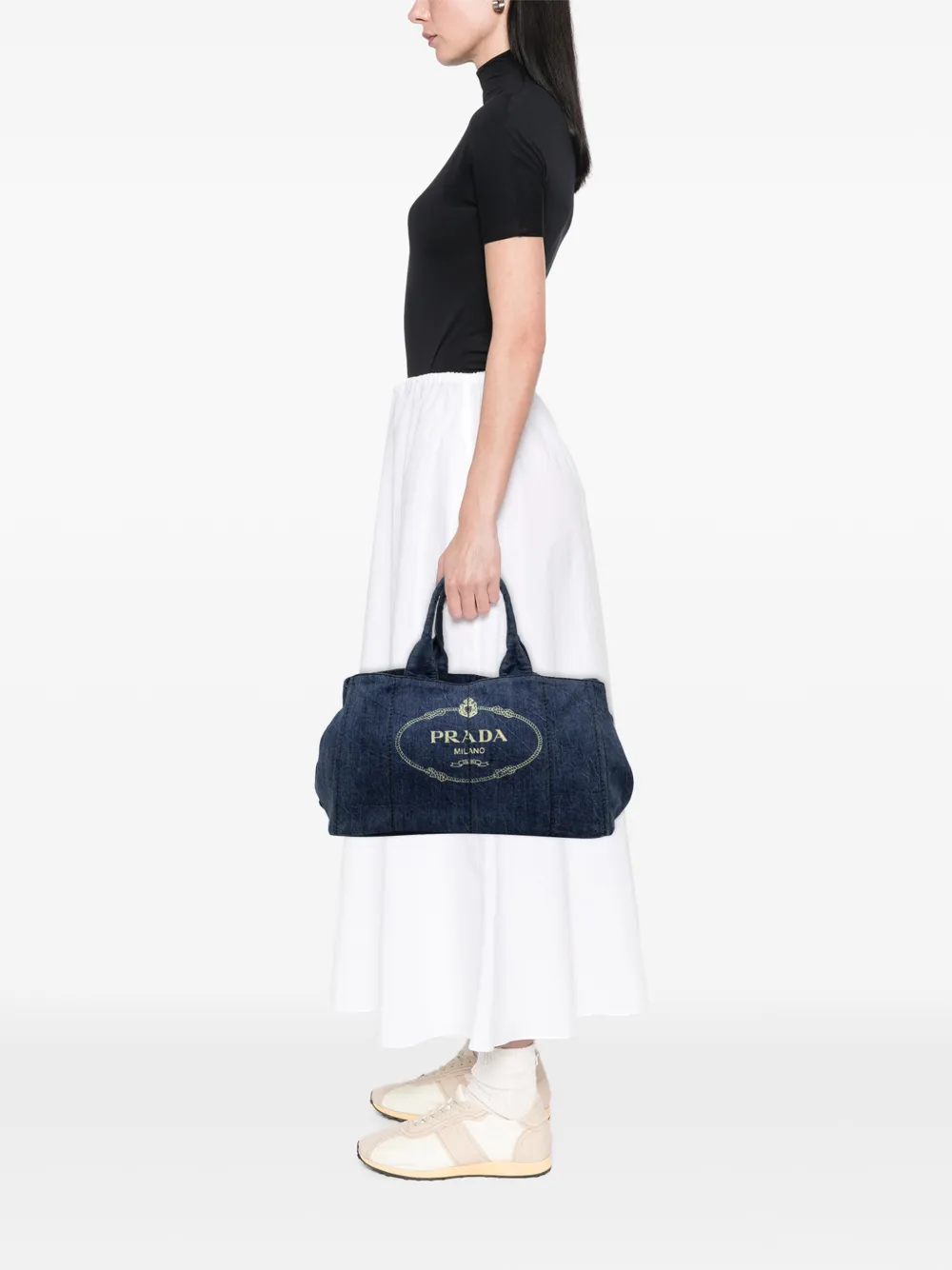 Prada Pre-Owned 2013-2026 Large Denim Canapa Logo Satchel | Blue