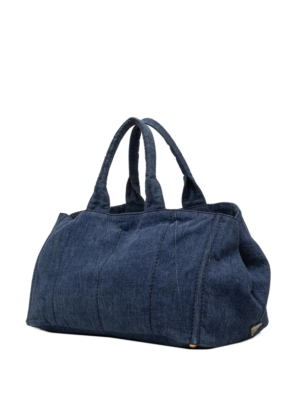 PRADA デニム カナパ Prada Pre-Owned 2013-2026 Large Denim Canapa Logo Satchel | Blue