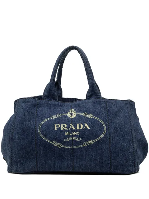 Prada Pre-Owned bolsa satchel Canapa grande de mezclilla con logo 2013-2026