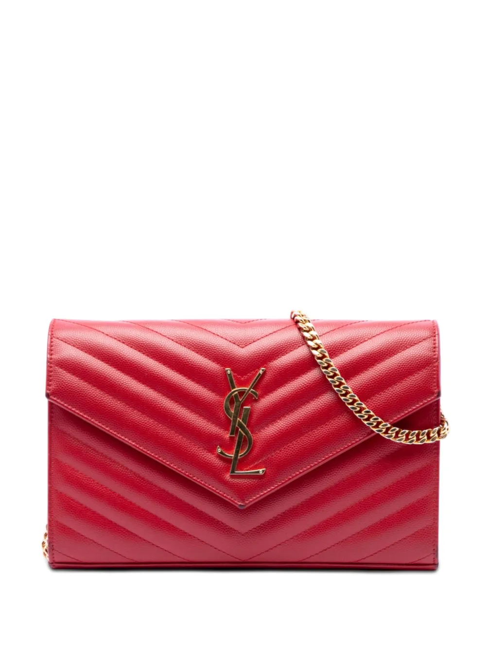 Saint Laurent Pre-Owned 2015 Grain De Poudre Cassandre Envelope Chain Wallet crossbody bag - Rosso