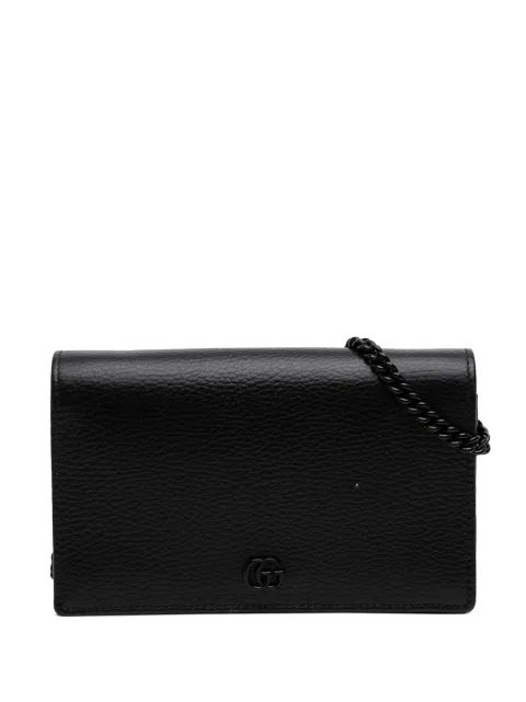 Gucci Pre-Owned 2016-2026 GG 마몽 카프스킨 모노크롬 체인 지갑 크로스 백