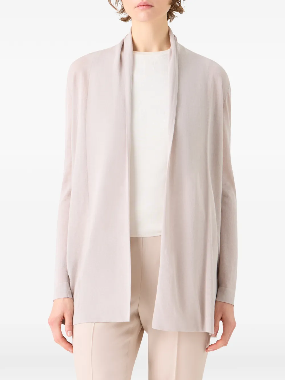 Akris Vest van zijdeblend met sjaalkraag Beige