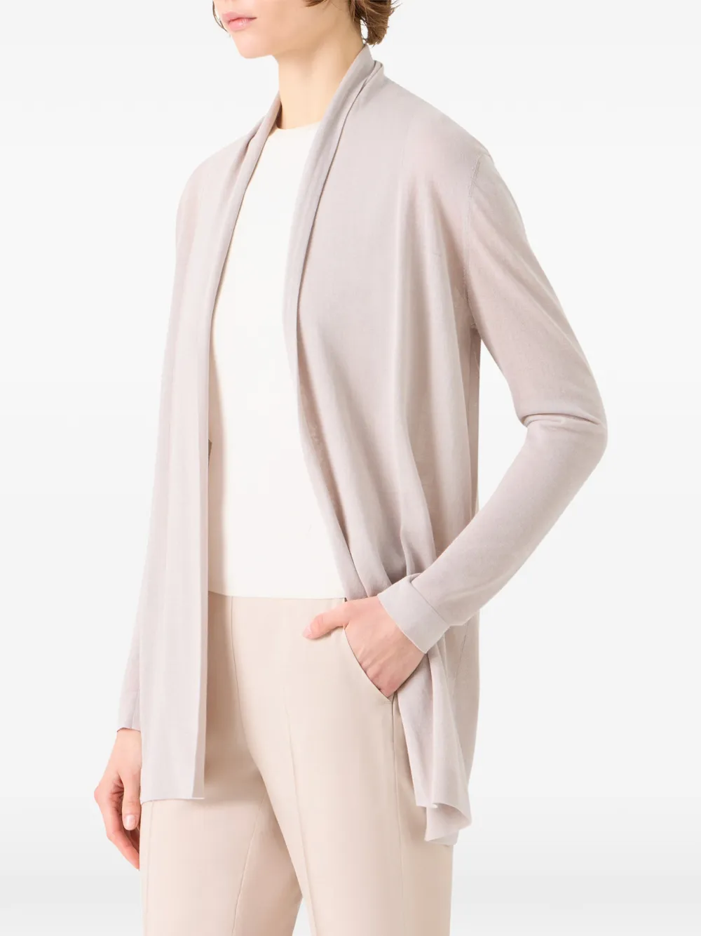 Akris Vest van zijdeblend met sjaalkraag Beige