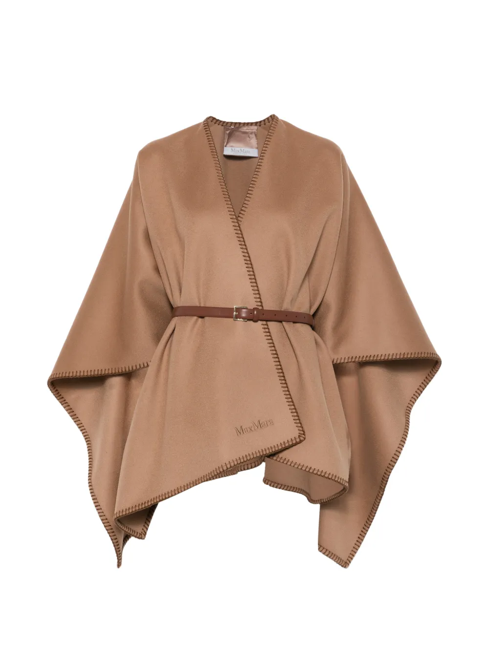 Max Mara blanket-stitch logo-embroidered cape - Braun