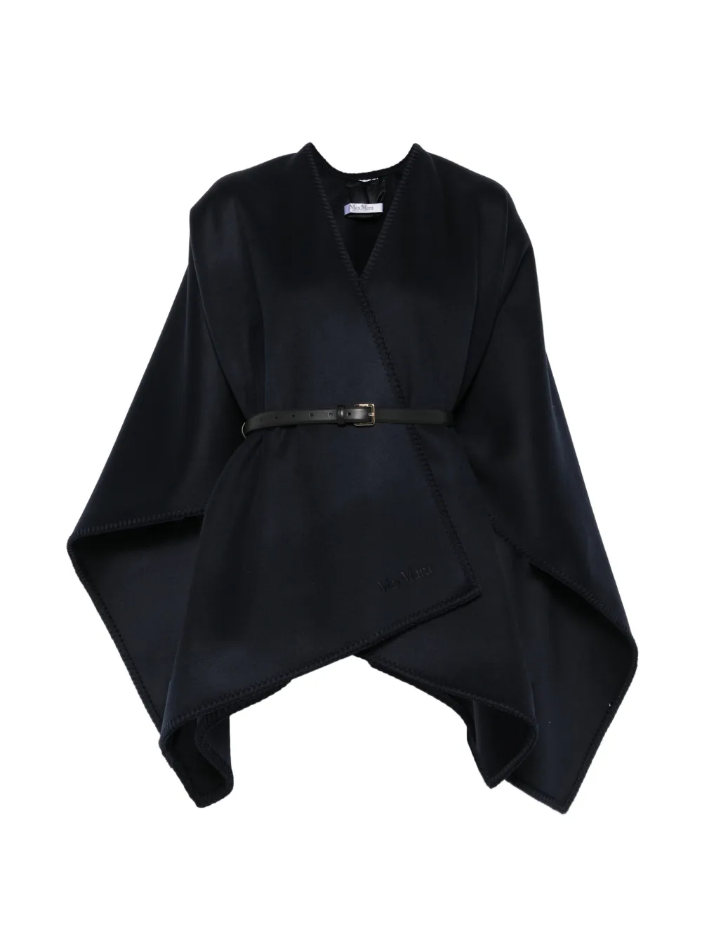 Max Mara blanket-stitch embroidered-logo cape - Blau