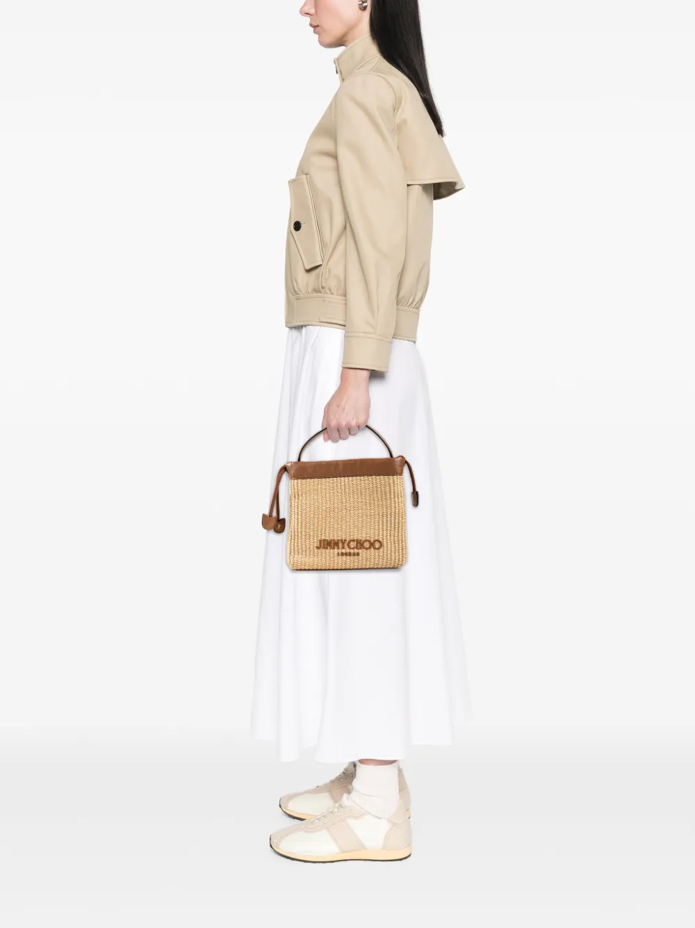 Jimmy Choo Woven Leather-trim Mini Bag in Neutrals, view 2