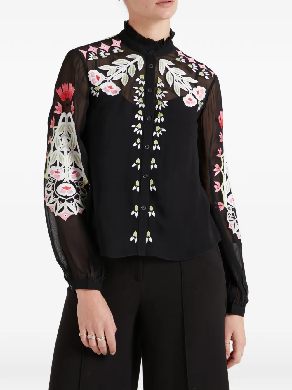 Temperley London Rosalba blouse met geborduurde bloemen Zwart