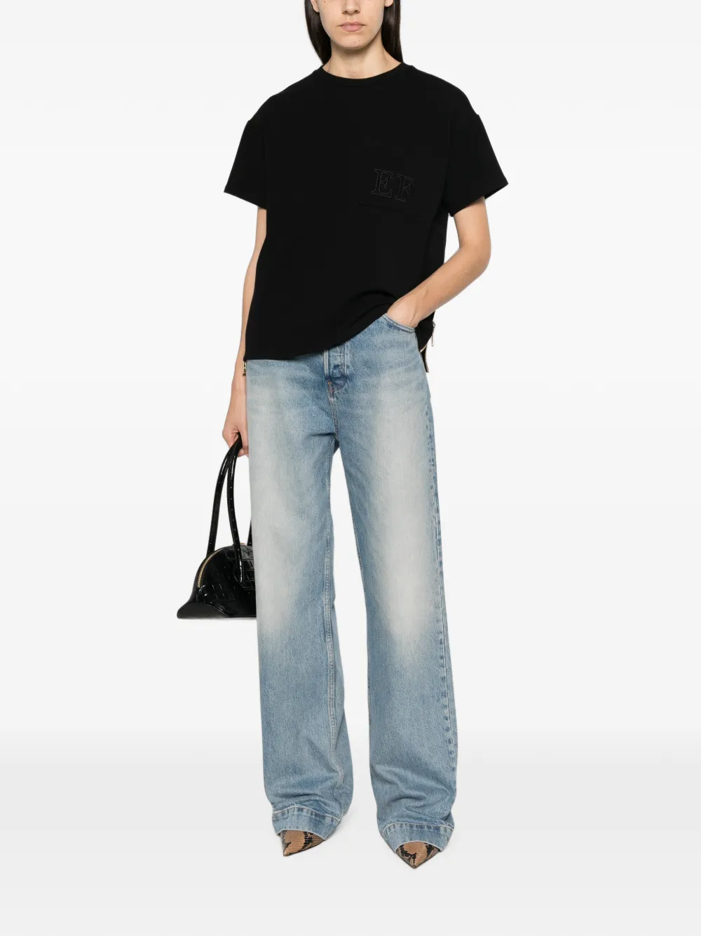 Elisabetta Franchi T-shirt met logo-patch en ritsdetails Zwart