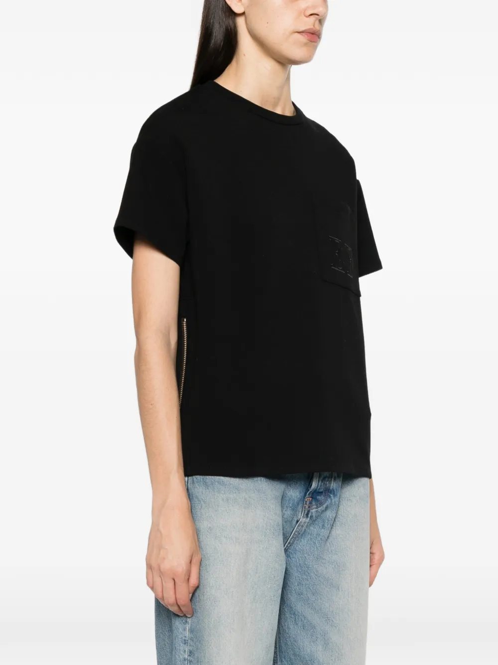 Elisabetta Franchi T-shirt met logo-patch en ritsdetails Zwart