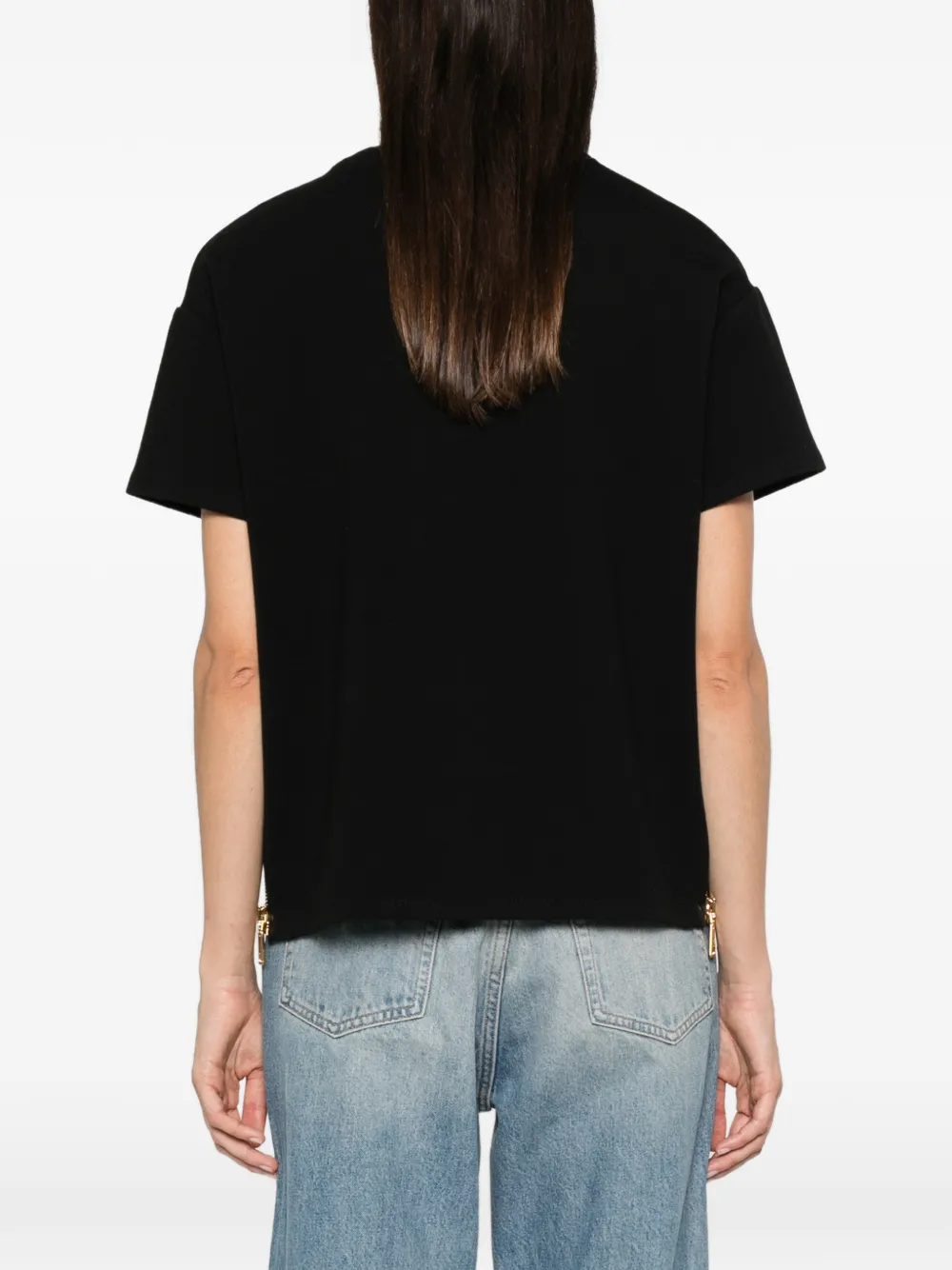 Elisabetta Franchi T-shirt met logo-patch en ritsdetails Zwart