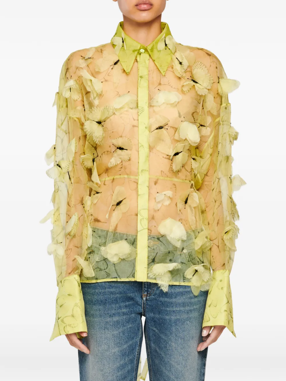 Blumarine butterfly-appliqué long-sleeve shirt - Green