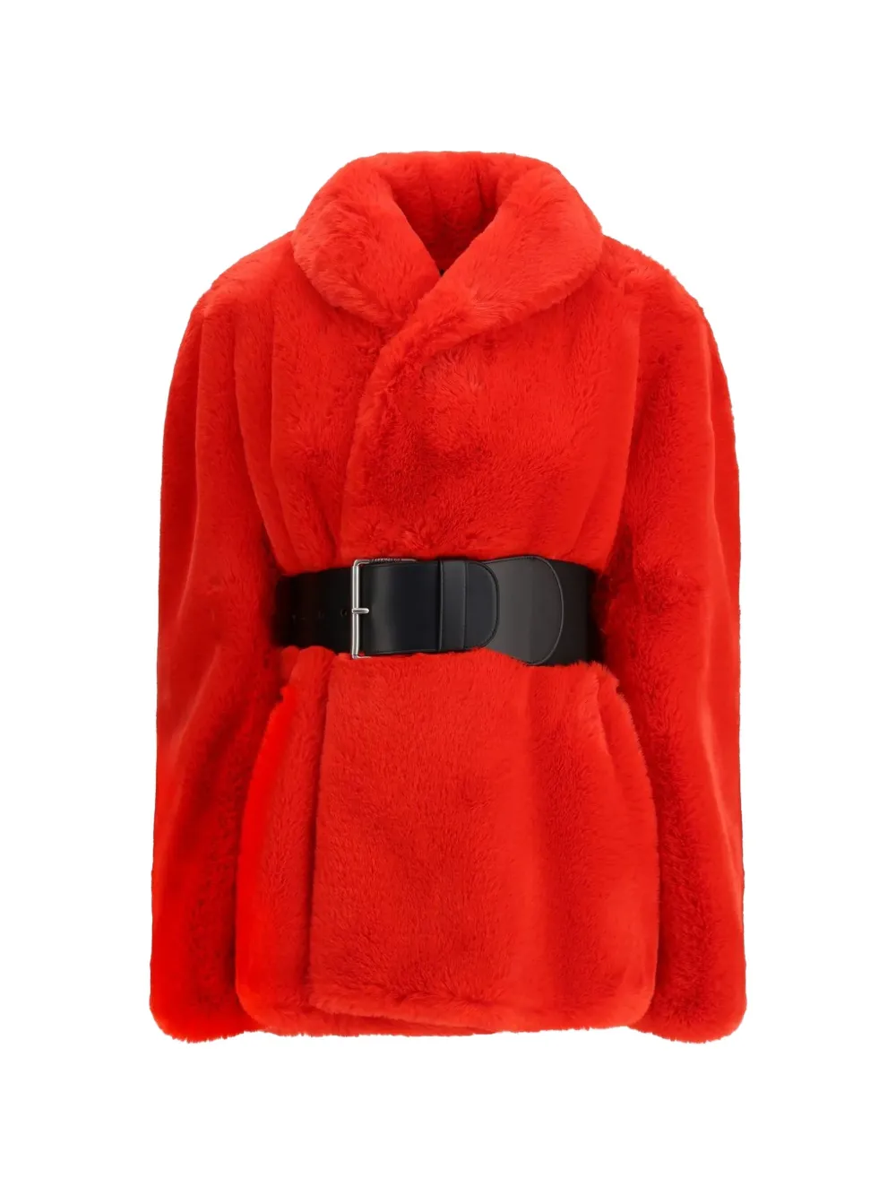 Balenciaga belted faux-fur jacket - Rosso
