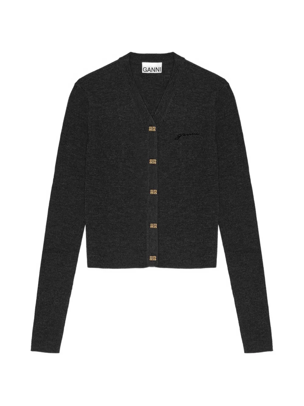 GANNI logo-embroidered V-neck cardigan - Grigio