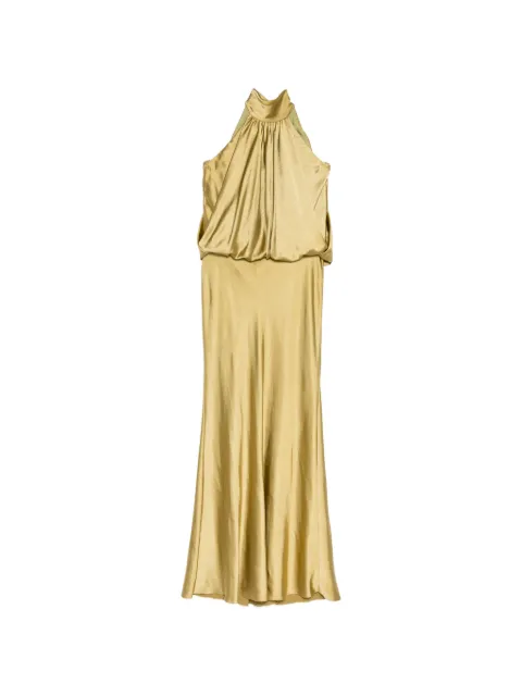 Amsale satin halter gown