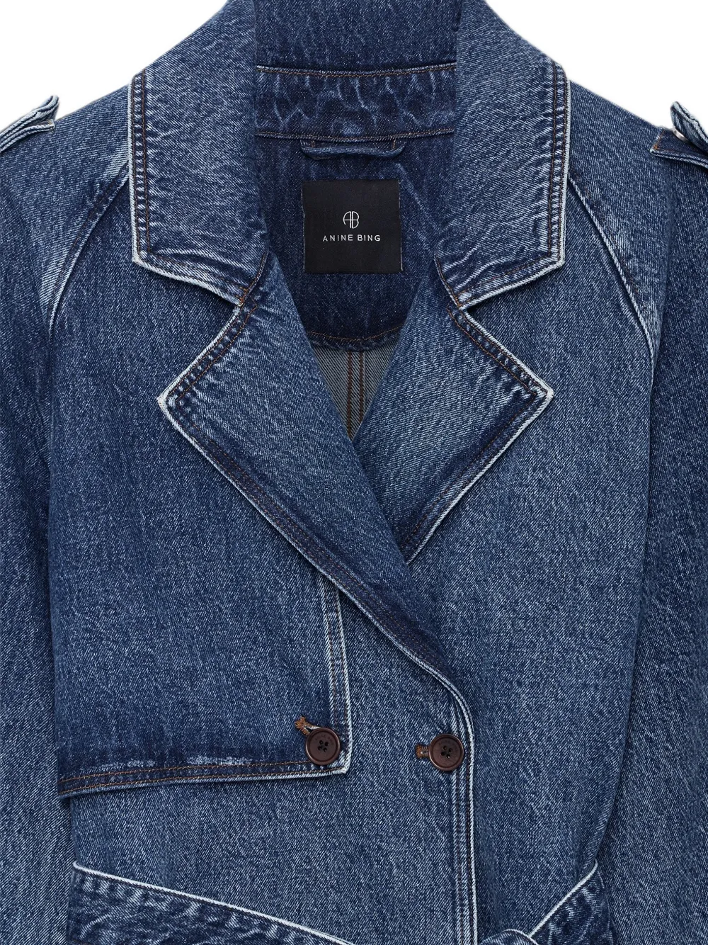 ANINE BING Rickie denim jas met dubbele rij knopen en ceintuur Blauw