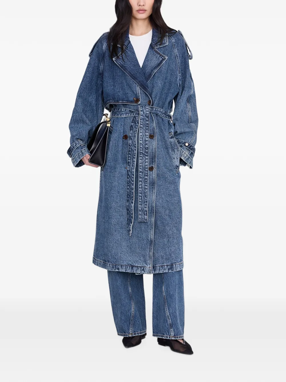 ANINE BING Rickie denim jas met dubbele rij knopen en ceintuur Blauw