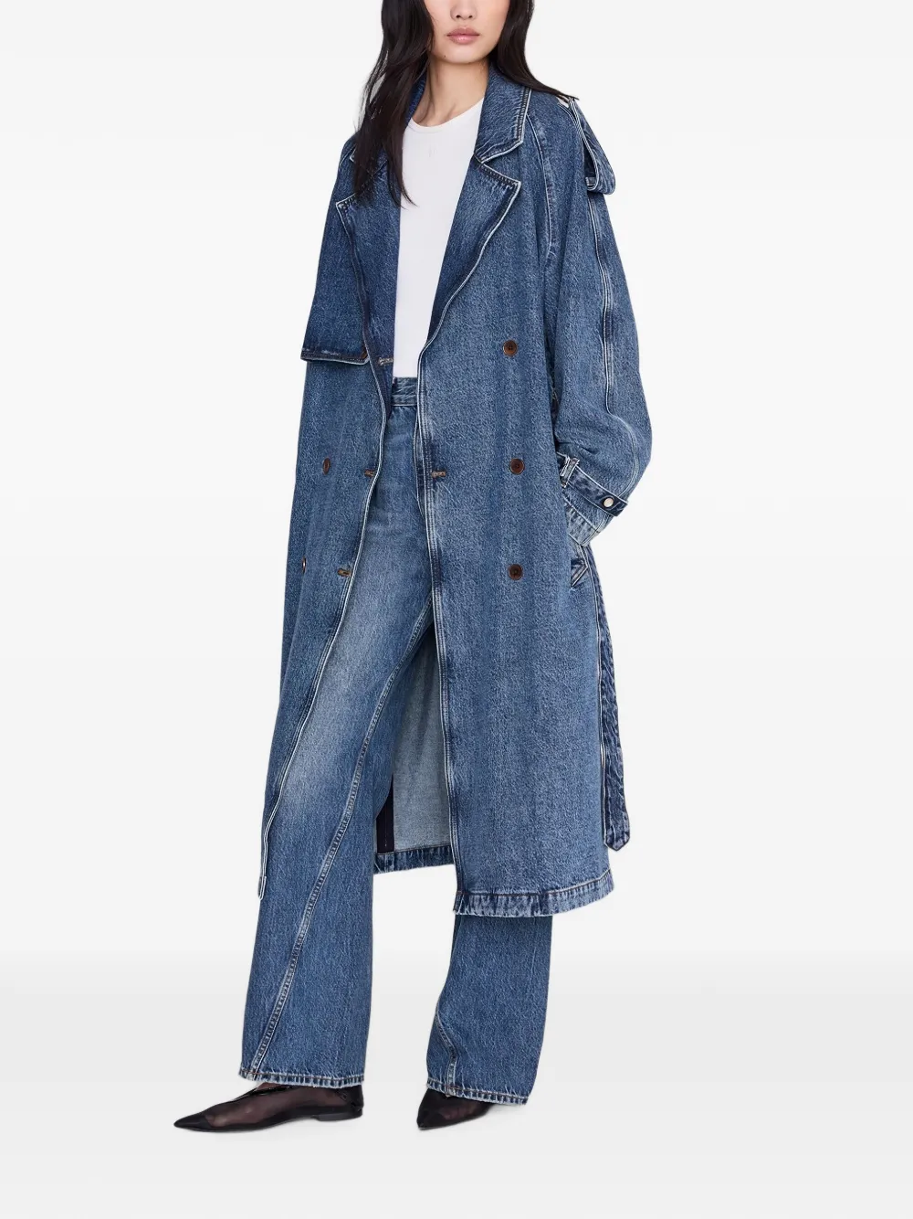 ANINE BING Rickie denim jas met dubbele rij knopen en ceintuur Blauw