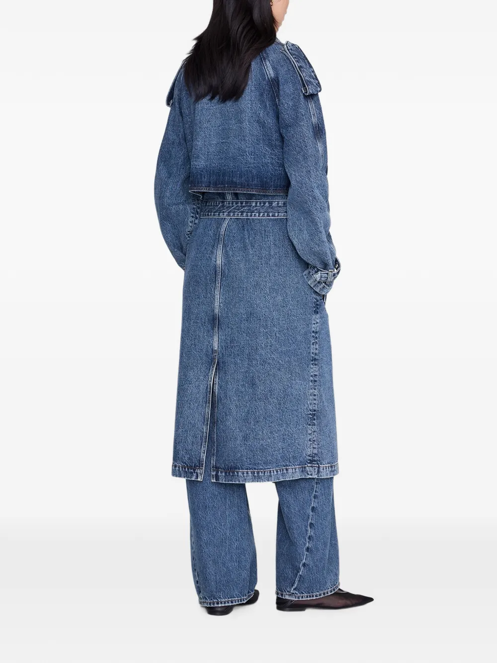 ANINE BING Rickie denim jas met dubbele rij knopen en ceintuur Blauw