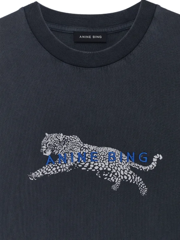 ANINE BING Cade T-shirt Leopard - Washed Black | Blue | FARFETCH