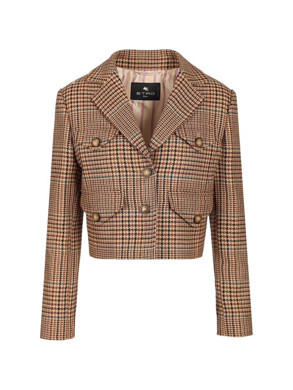 Etro Houndstooth-pattern Cropped Blazer In Brown