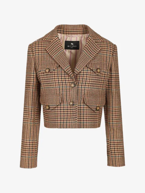 ETRO houndstooth-pattern cropped blazer