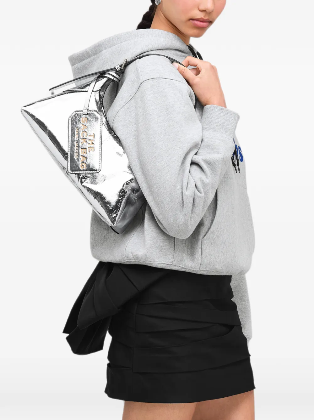 Marc Jacobs Sack metallic leren tas met ceintuur en gekreukt effect Zilver