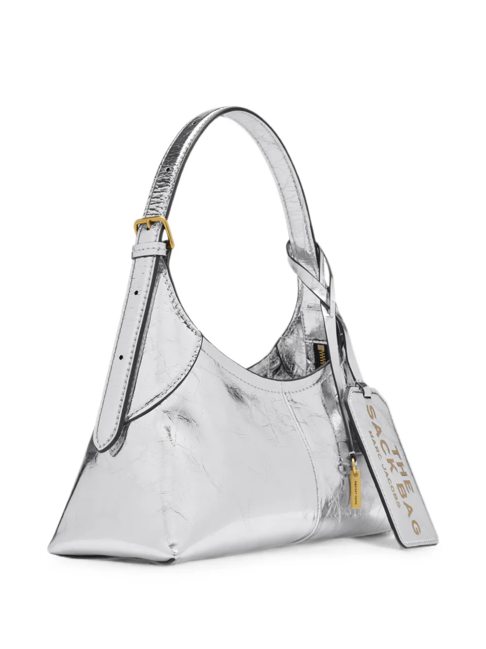 Marc Jacobs Sack metallic leren tas met ceintuur en gekreukt effect Zilver