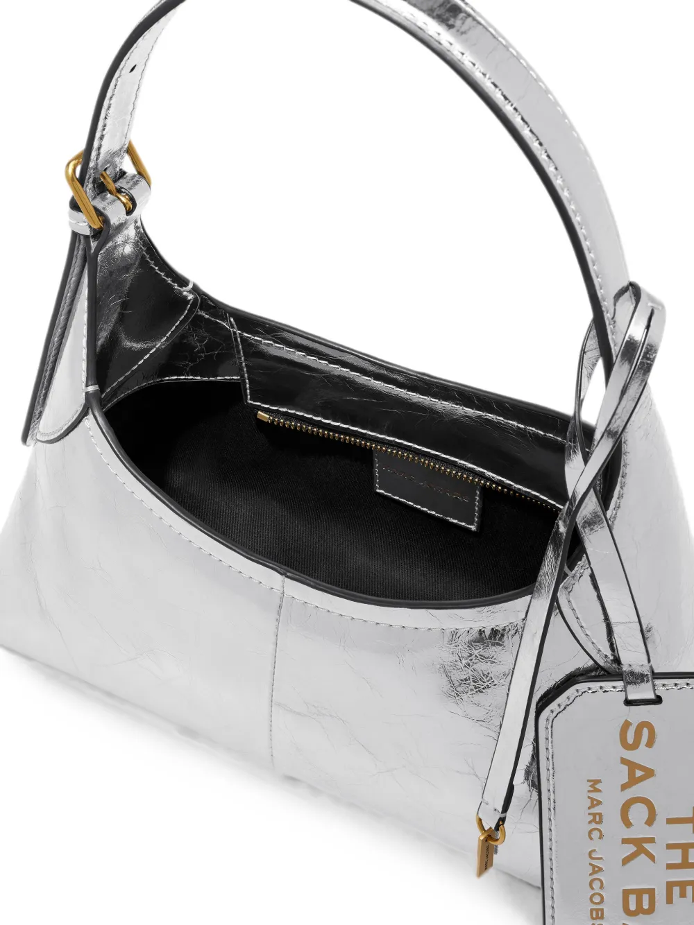 Marc Jacobs Sack metallic leren tas met ceintuur en gekreukt effect Zilver