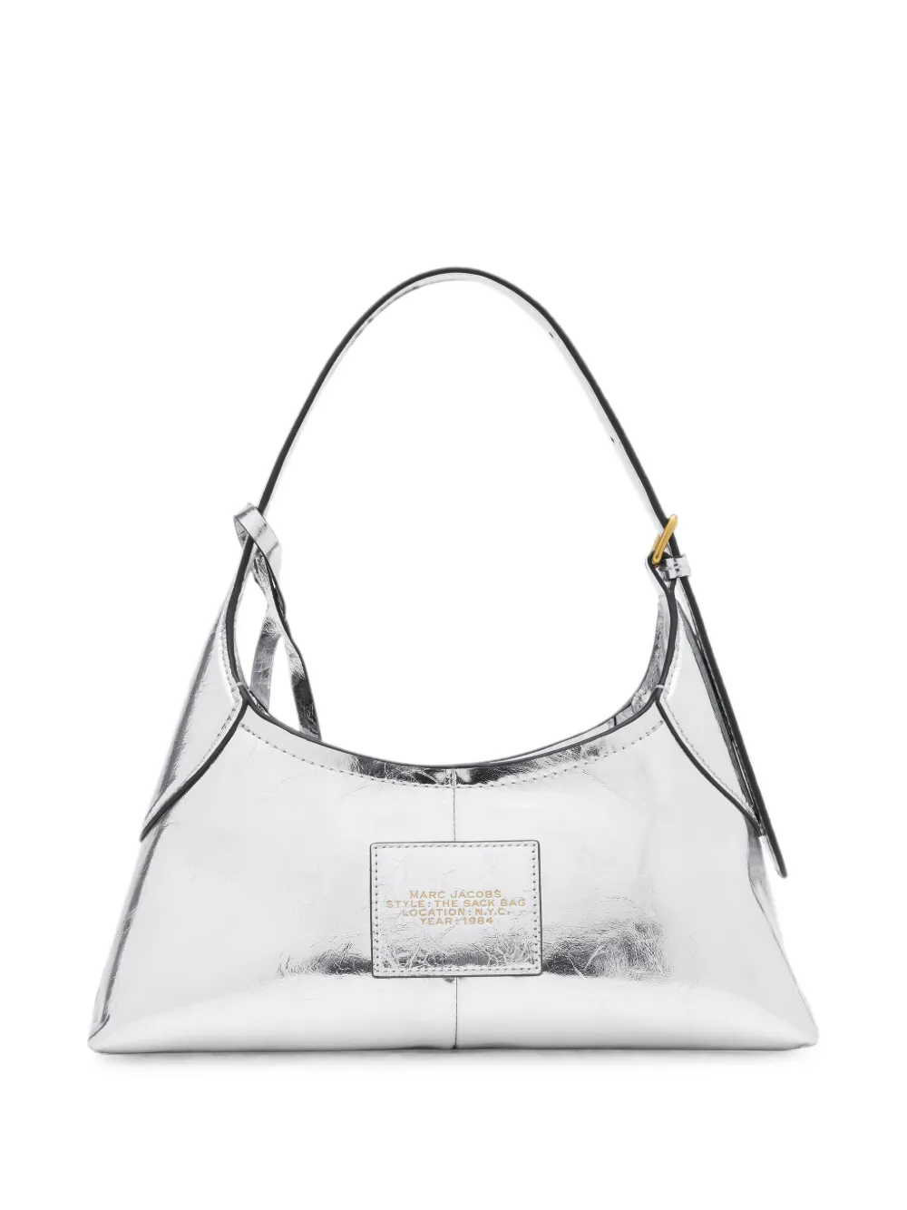 Marc Jacobs small belted Sack bag in metallic crinkle leather - Argento