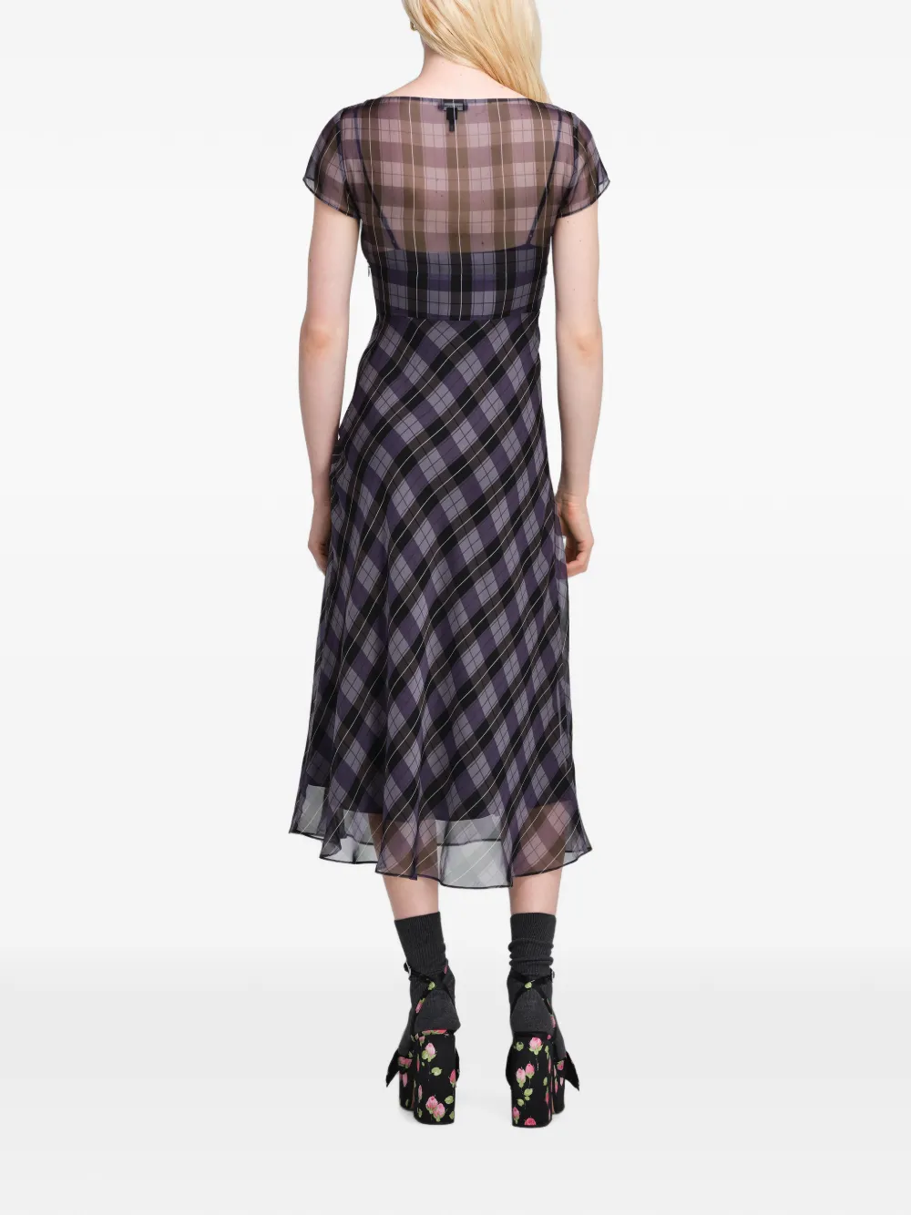Marc Jacobs Geruite chiffon midi-jurk Paars