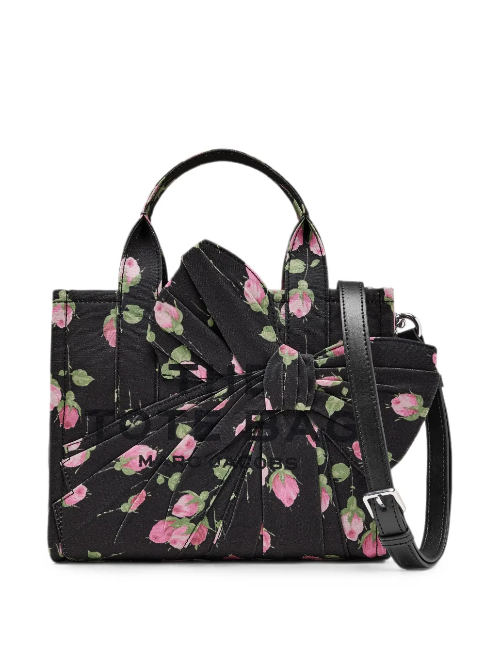 Marc Jacobs small tote bag in floral canvas with oversized bow - Nero