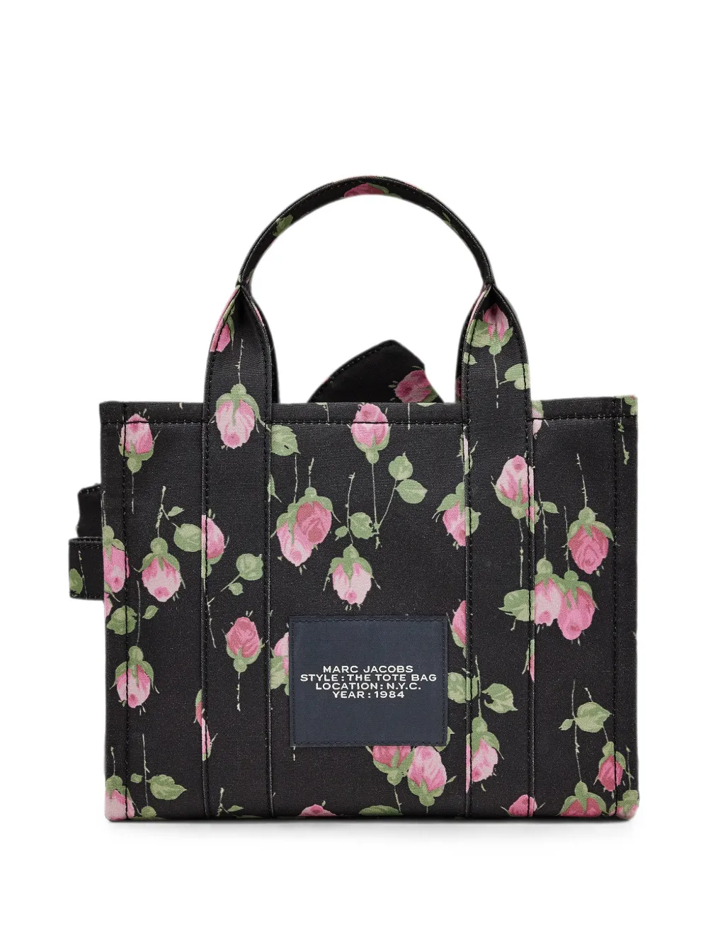 Marc Jacobs Kleine shopper in canvas met bloemen en oversized strik Zwart