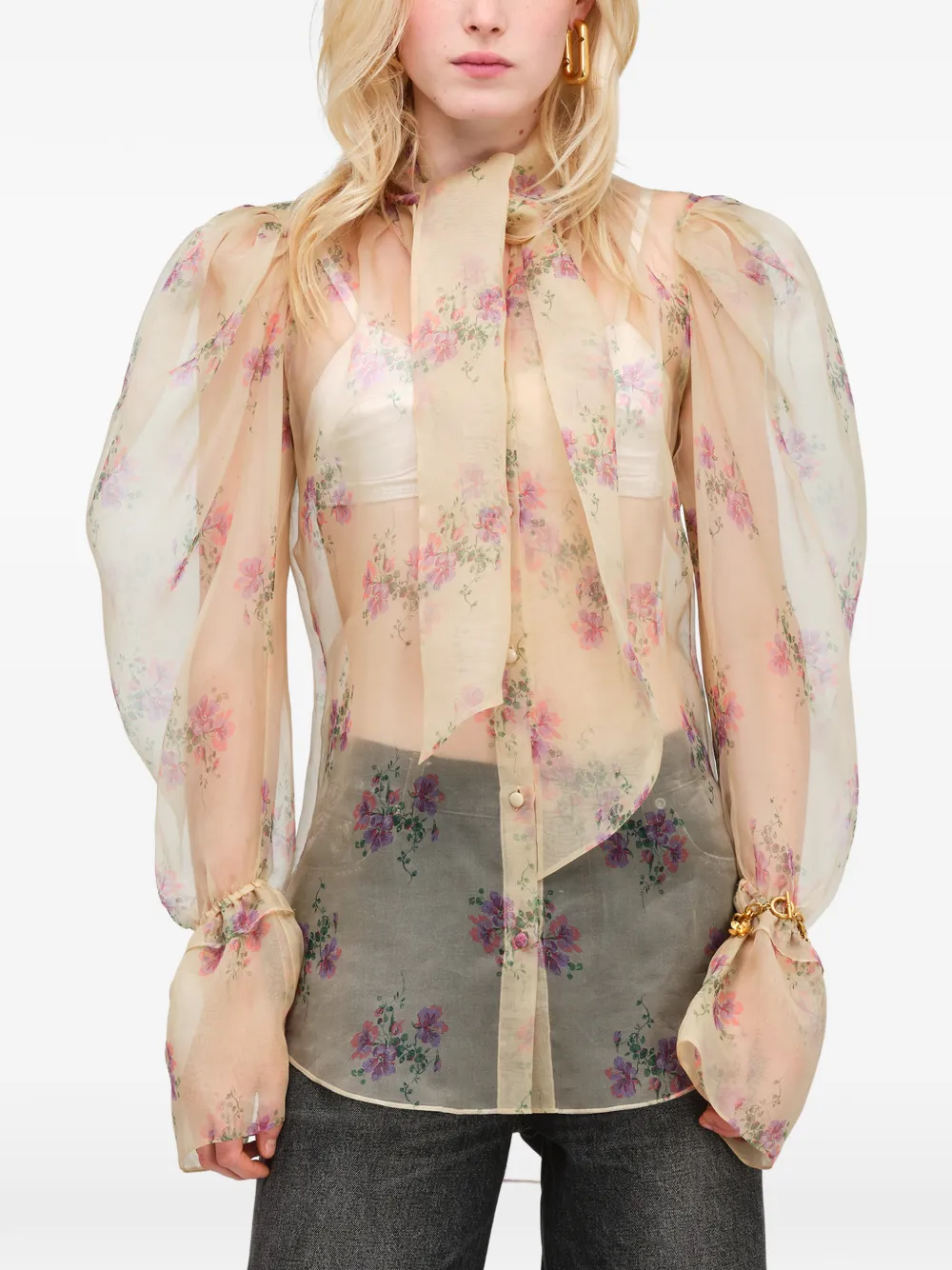 Marc Jacobs Organza blouse met bloemenprint Beige