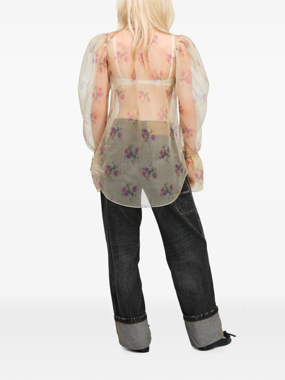 Marc Jacobs Organza blouse met bloemenprint Beige