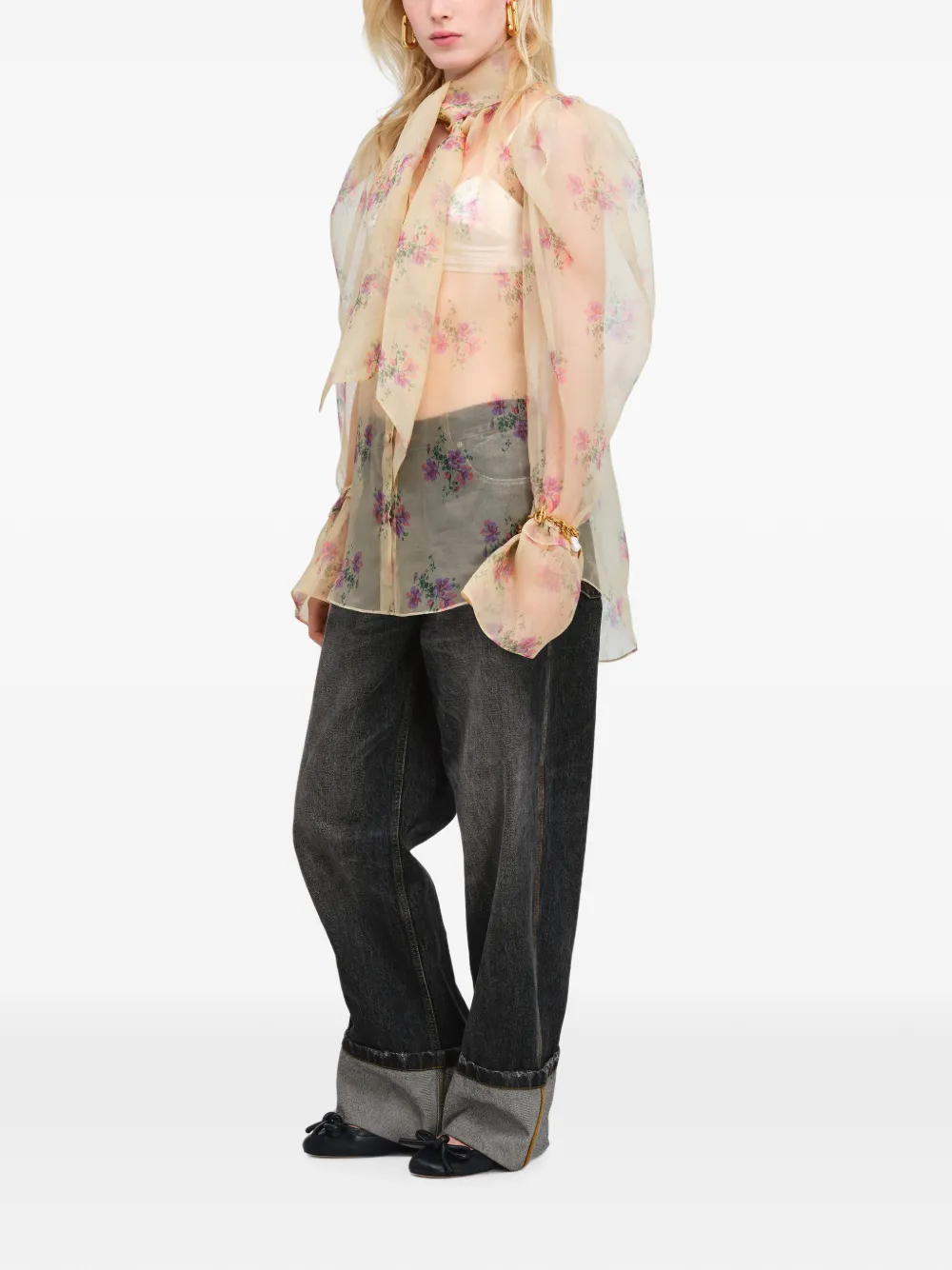 Marc Jacobs Organza blouse met bloemenprint Beige