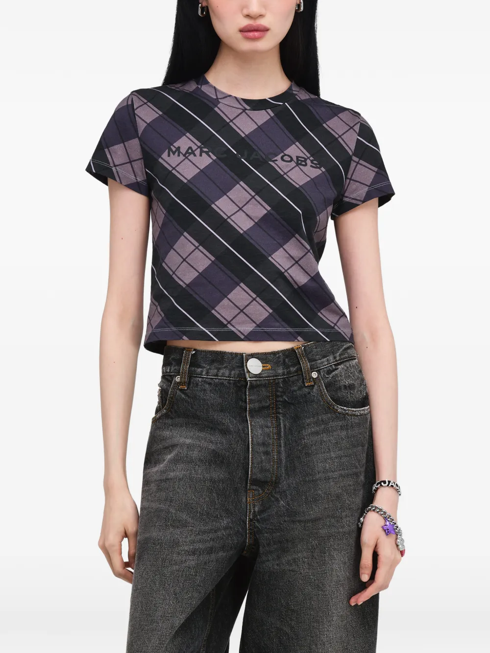 Marc Jacobs Geruit T-shirt met logo Paars