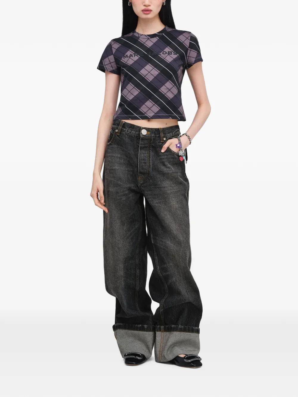 Marc Jacobs Geruit T-shirt met logo Paars